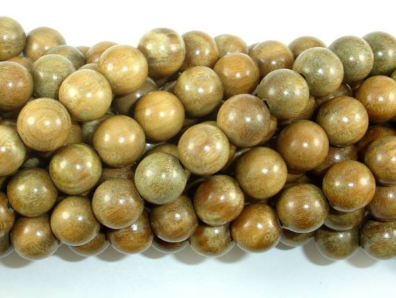 Green Sandalwood Beads, 10mm Round Beads-Wood-BeadBeyond