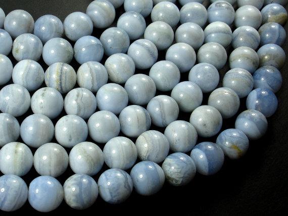 Blue Lace Agate Beads, Blue Chalcedony Beads, 10mm Round-Gems: Round & Faceted-BeadBeyond