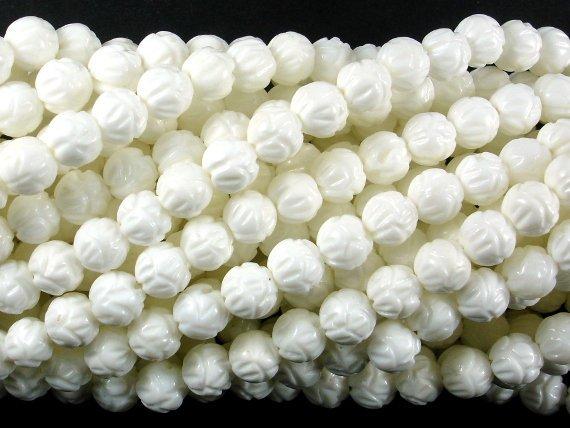 Tridacna Shell Beads, 6mm Carved Lotus Flower Round Beads-Gems: Round & Faceted-BeadBeyond