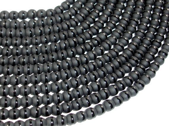 Matte Black Onyx Beads, 6mm Round Beads-with polished line-Gems: Round & Faceted-BeadBeyond