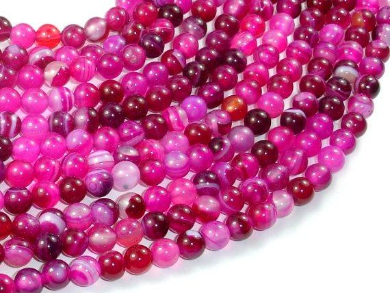 Banded Agate Beads, Fuchsia Agate, 6mm(6.3mm) Round-Gems: Round & Faceted-BeadBeyond