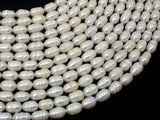 Fresh Water Pearl Beads, Rice, White, 6x(8-9)mm-Pearls & Glass-BeadBeyond