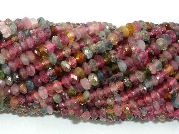 Watermelon Tourmaline Beads, 2x3.8mm Faceted Rondelle-Gems: Round & Faceted-BeadBeyond