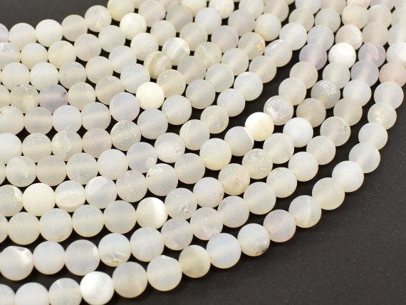 Druzy Agate Beads, White Geode Agate Beads, 6mm Round Beads-Gems: Round & Faceted-BeadBeyond