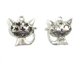 Metal Charms - Animal Kitty Pendant, Zinc Alloy, Antique Silver Tone, 2pcs-Metal Findings & Charms-BeadBeyond