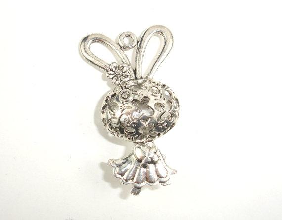Metal Charms - Animal Bunny Pendant, Zinc Alloy, Antique Silver Tone, 2pcs-Metal Findings & Charms-BeadBeyond