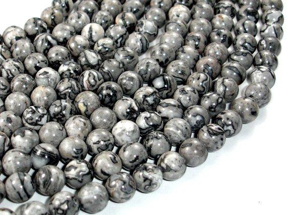 Gray Picture Jasper Beads, Round, 8mm-Gems: Round & Faceted-BeadBeyond