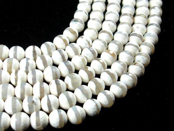 Tibetan Agate Beads,White, Faceted Round, 10mm-Agate: Round & Faceted-BeadBeyond