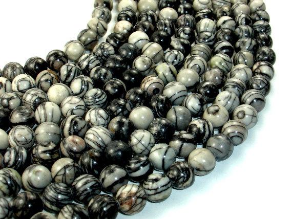 Black Line Jasper, Silk Stone, Spider Web Jasper Round, 10mm beads-Gems: Round & Faceted-BeadBeyond