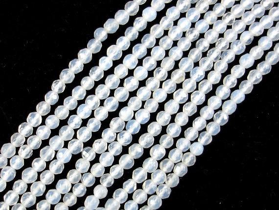 White Agate Beads, Faceted Round, 4mm-Agate: Round & Faceted-BeadBeyond