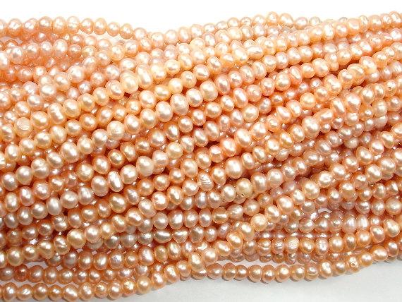 Fresh Water Pearl Beads, Peach, Potato, Approx 4-5mm-Pearls & Glass-BeadBeyond