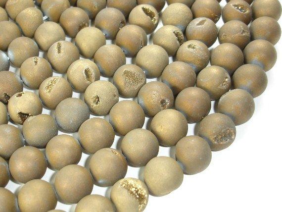 Druzy Agate Beads, Geode Beads, Matte Dark Golden Brown, 14mm-Agate: Round & Faceted-BeadBeyond