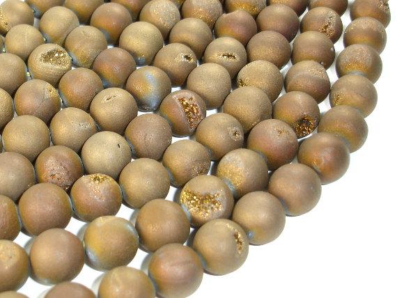 Druzy Agate Beads, Geode Beads, Matte Golden Brown, 12mm-Agate: Round & Faceted-BeadBeyond