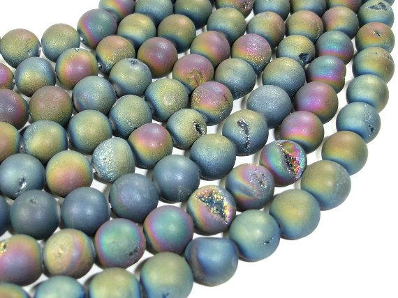 Druzy Agate Beads, Geode Beads, Matte Peacock, 12mm-Agate: Round & Faceted-BeadBeyond