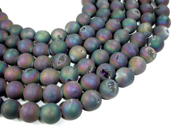 Druzy Agate Beads, Geode Beads, Matte Peacock, 14mm-Agate: Round & Faceted-BeadBeyond