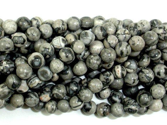 Gray Picture Jasper Beads, Round, 4mm-Gems: Round & Faceted-BeadBeyond