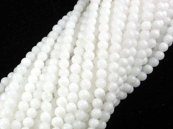 White Jade Beads, Round, 4mm (4.6mm)-Gems: Round & Faceted-BeadBeyond