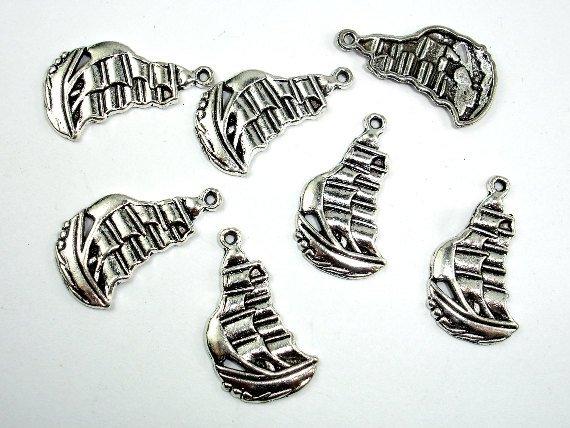 Sail Boat Charms, Zinc Alloy, Antique Silver Tone, 12x22mm 20pcs-Metal Findings & Charms-BeadBeyond