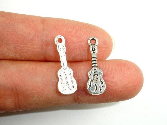 Violin Charms, Zinc Alloy, Antique Silver Tone, 6.5x20 mm 20pcs-Metal Findings & Charms-BeadBeyond