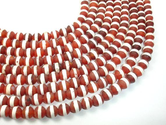 Matte Tibetan Agate Beads, With White Stripe, 8mm Round Beads-Gems: Round & Faceted-BeadBeyond