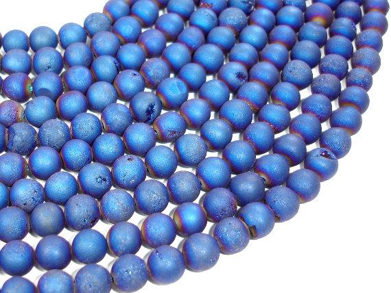 Druzy Agate Beads, Blue Geode Beads, 8mm Round-Agate: Round & Faceted-BeadBeyond