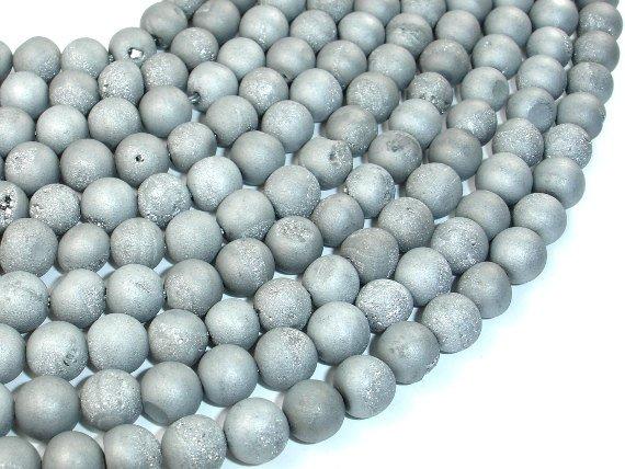 Druzy Agate Beads, Silver Gray Geode Beads, 8mm Round Beads-Agate: Round & Faceted-BeadBeyond