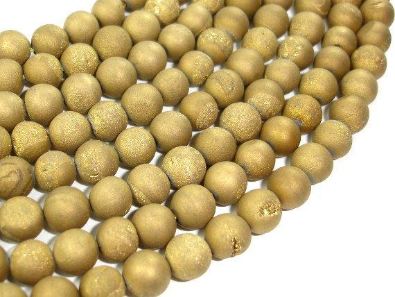 Druzy Agate Beads, Gold Geode Beads, 8mm, Round Beads-Agate: Round & Faceted-BeadBeyond