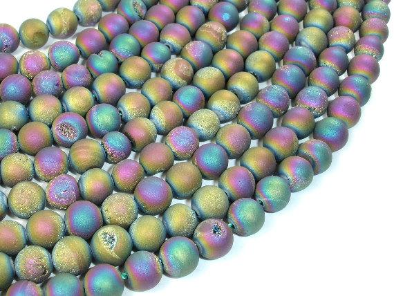 Druzy Agate Beads, Peacock Geode Beads, 8mm Round Beads-Gems: Round & Faceted-BeadBeyond