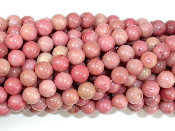 Rhodonite Beads, Round, 6mm (6.7mm)-Gems: Round & Faceted-BeadBeyond