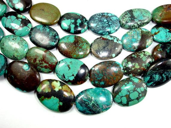 Genuine Turquoise, Oval Beads, 8 Inch Strand-Gems: Round & Faceted-BeadBeyond