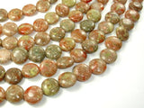 Chinese Unakite Beads, 12mm Coin Beads-Gems:Oval,Rectangle,Coin-BeadBeyond