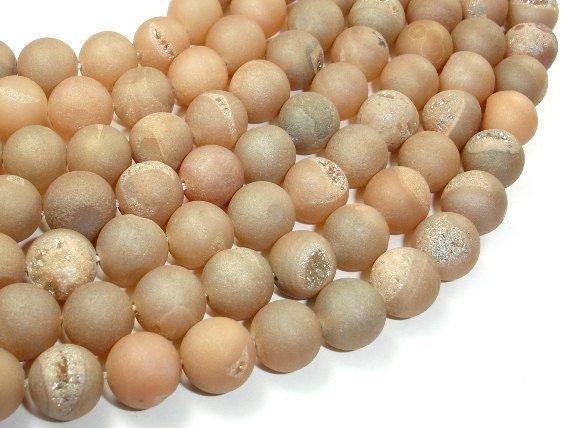Druzy Agate Beads, Light Champagne Geode Beads, 10mm Round Beads-Agate: Round & Faceted-BeadBeyond