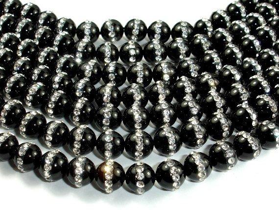 Black Onyx with Rhinestone, 8mm Round Beads-Gems: Round & Faceted-BeadBeyond